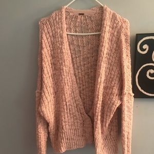 Free People Sz Small Pink Snap Front Open Sweater